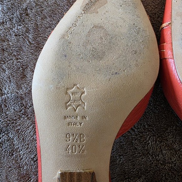 BCBG Max Azria Women’s Orange Leather Kitten Heels 9.5 / 40.5 Italy Pointed Toe - Picture 11 of 14